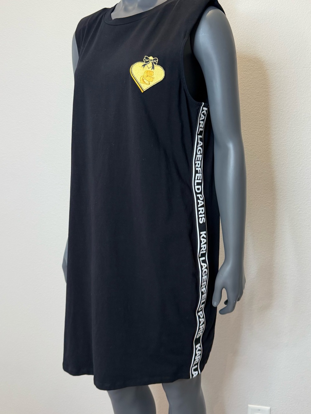 Karl Lagerfeld Paris Black Embroidered Logo Tank Mini Dress Women’s Size 14 EUC